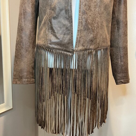 Chico's Brown Faux Suede Jacket with novelty fringe, Size 1 (US Med/8) - Picture 4 of 14